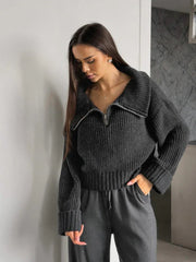 Ribbed Knit Half Zip Pullover - View 10 | TEVQA