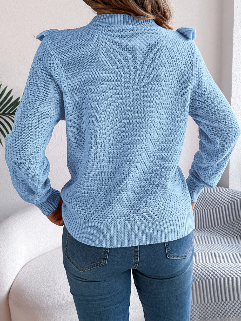 Ruffle Trim Knit Sweater - View 8 | TEVQA