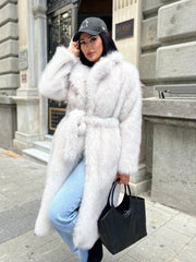 Champagne Luxe Long-Pile Faux Fur Trench - TEVQA