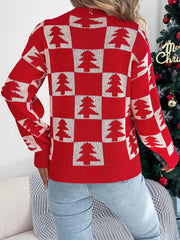 Festive Forest Checkerboard Knit Sweater - View 8 | TEVQA