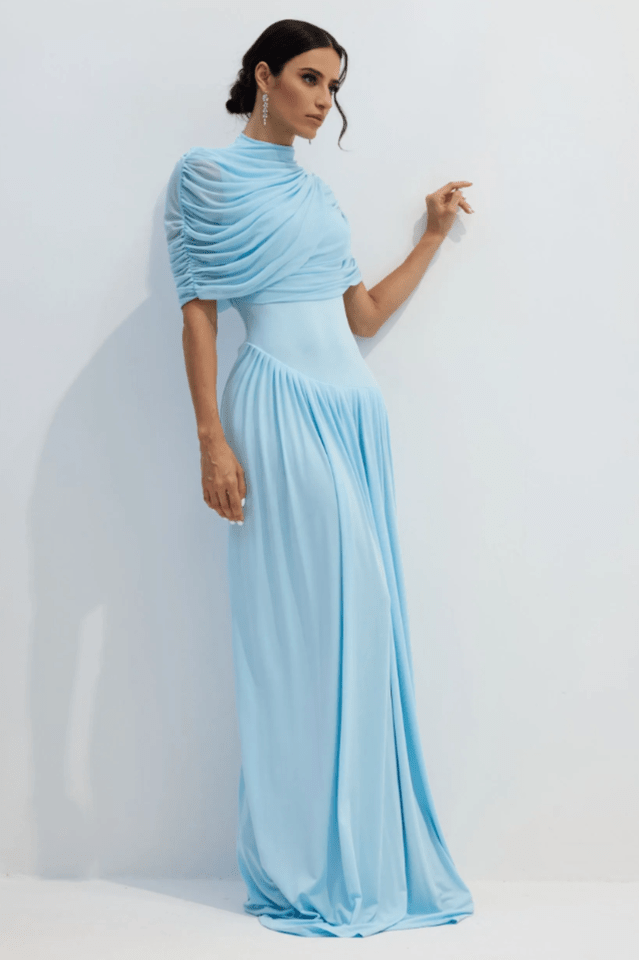 Catherine Asymmetrical Pleated Maxi Dress - Tevqa