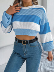 Sunset Boulevard Color Block Knit Crop Sweater - TEVQA