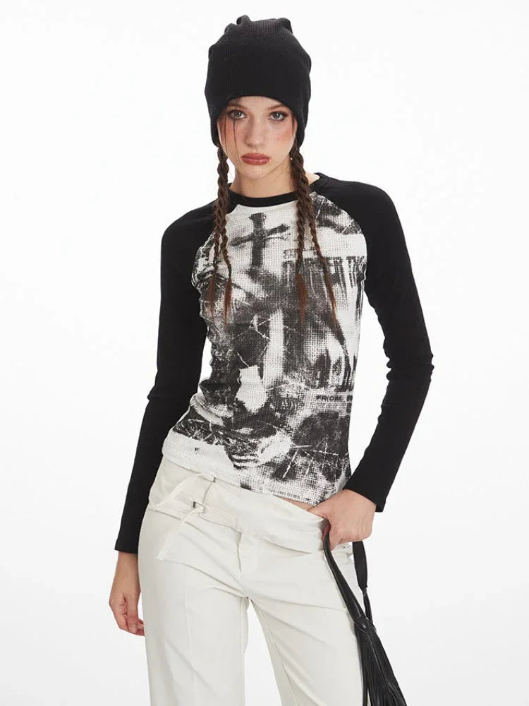 Y2K Grunge Aesthetic Graphic Raglan Tee - TEVQA