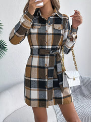 Green Plaid Belted Shirt Dress - View 10 | TEVQA