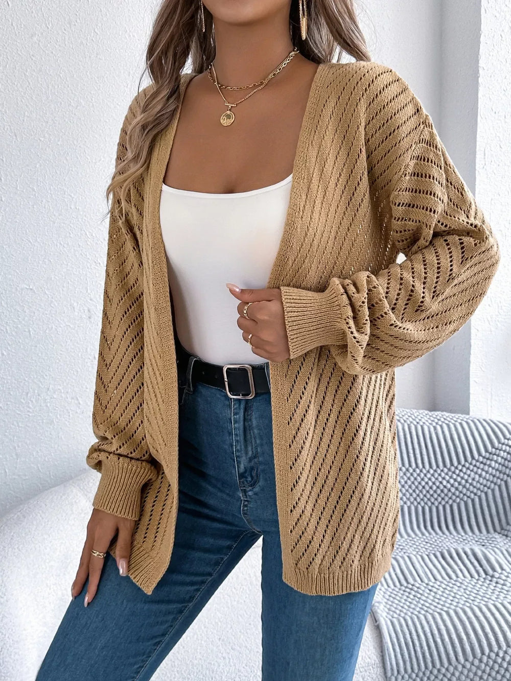Ethereal White Pointelle Knit Cardigan - View 17 | TEVQA