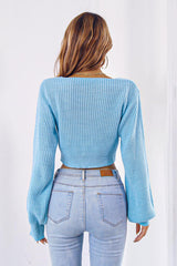 Pastel Blue Bow Tie Crop Sweater