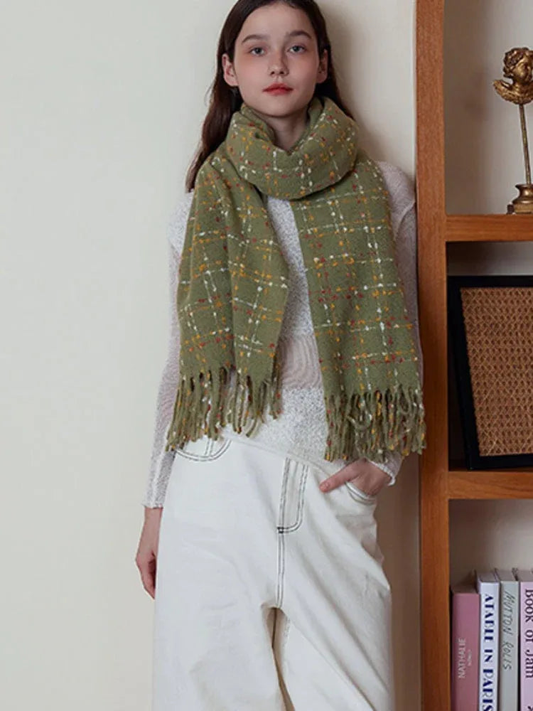 Confetti knit scarf with textured grid pattern and fringed hem - View 10 | TEVQA