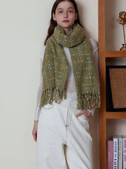 Confetti knit scarf with textured grid pattern and fringed hem - View 10 | TEVQA