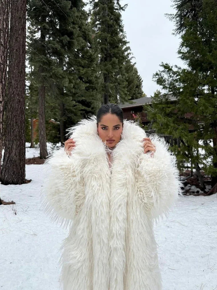 Aspen Glaze Shaggy Long Faux Fur Coat - TEVQA