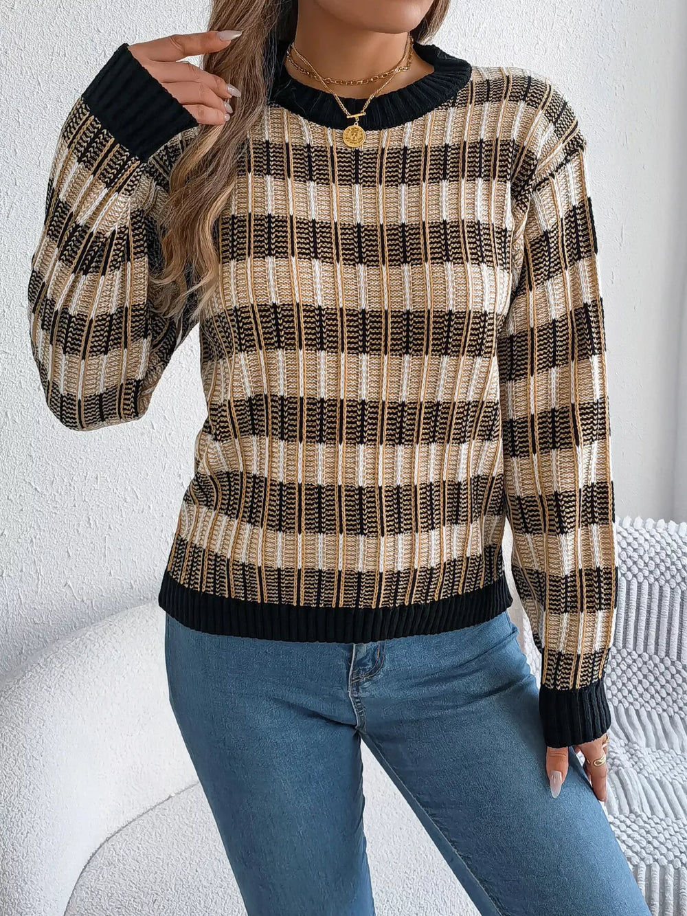 Vintage Lantern Sleeve Knit Sweater - Burgundy - TEVQA