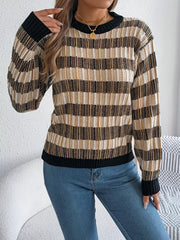 Vintage Lantern Sleeve Knit Sweater - Burgundy - TEVQA