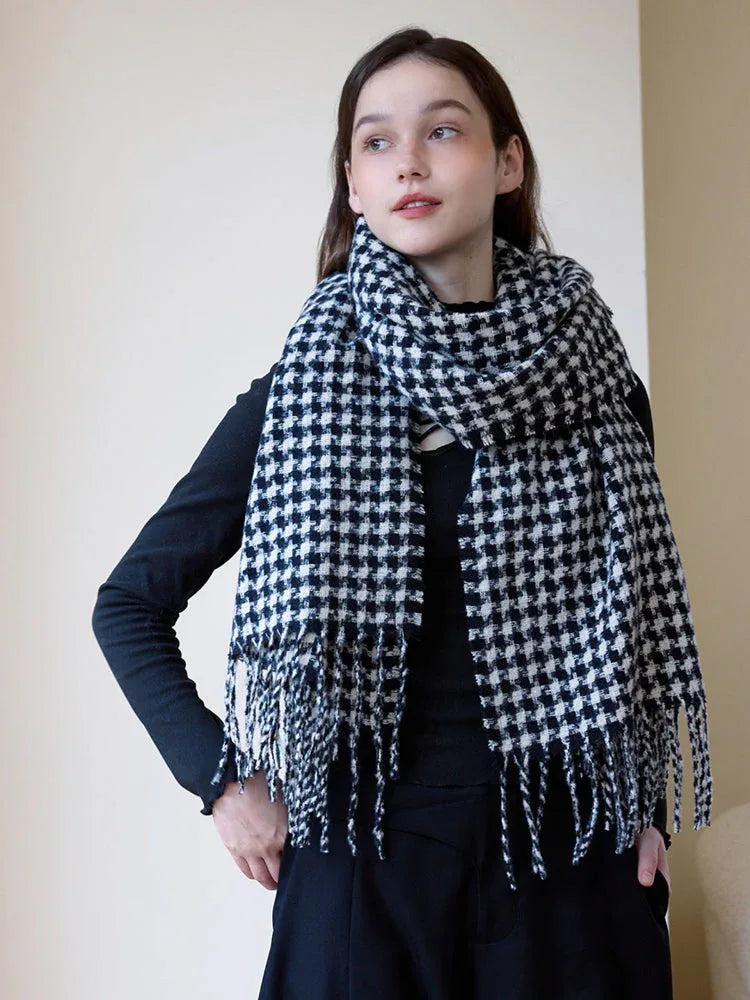 Oversized Faux Cashmere Houndstooth Scarf - TEVQA
