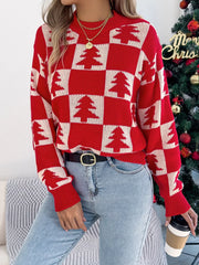 Festive Forest Checkerboard Knit Sweater - View 10 | TEVQA