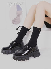 3D Rope Bow Black Socks Heart Charm Dark Academia