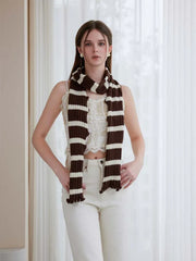 Extra Long Striped Ruffle Skinny Scarf - TEVQA