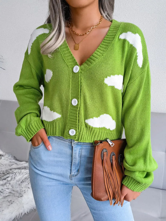 Daydream Sky Cloud Print Knit Cardigan - TEVQA