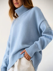 Classic Oversized High Neck Knit Sweater - TEVQA
