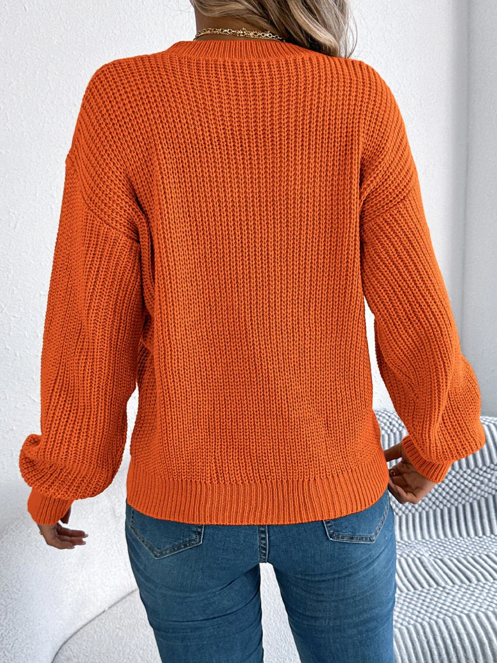 White Pointelle Knit Sweater - TEVQA