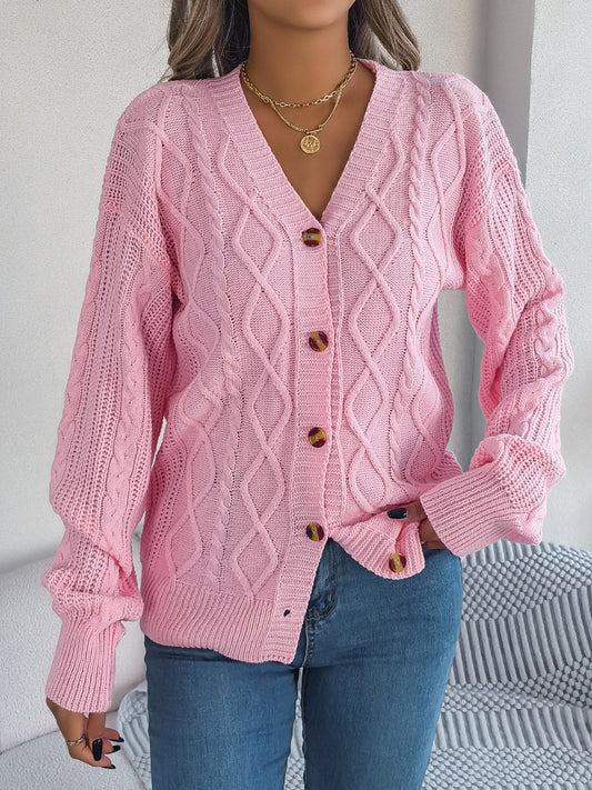 Pink Cable Knit Button Down Cardigan