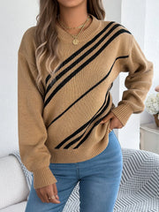 Crimson Vogue Diagonal Stripe Knit Sweater - View 12 | TEVQA