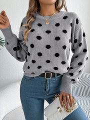 Camel Polka Dot Knit Sweater - View 18 | TEVQA