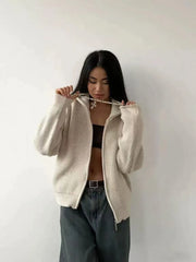 Classic Ribbed Zip Cardigan - View 6 | TEVQA