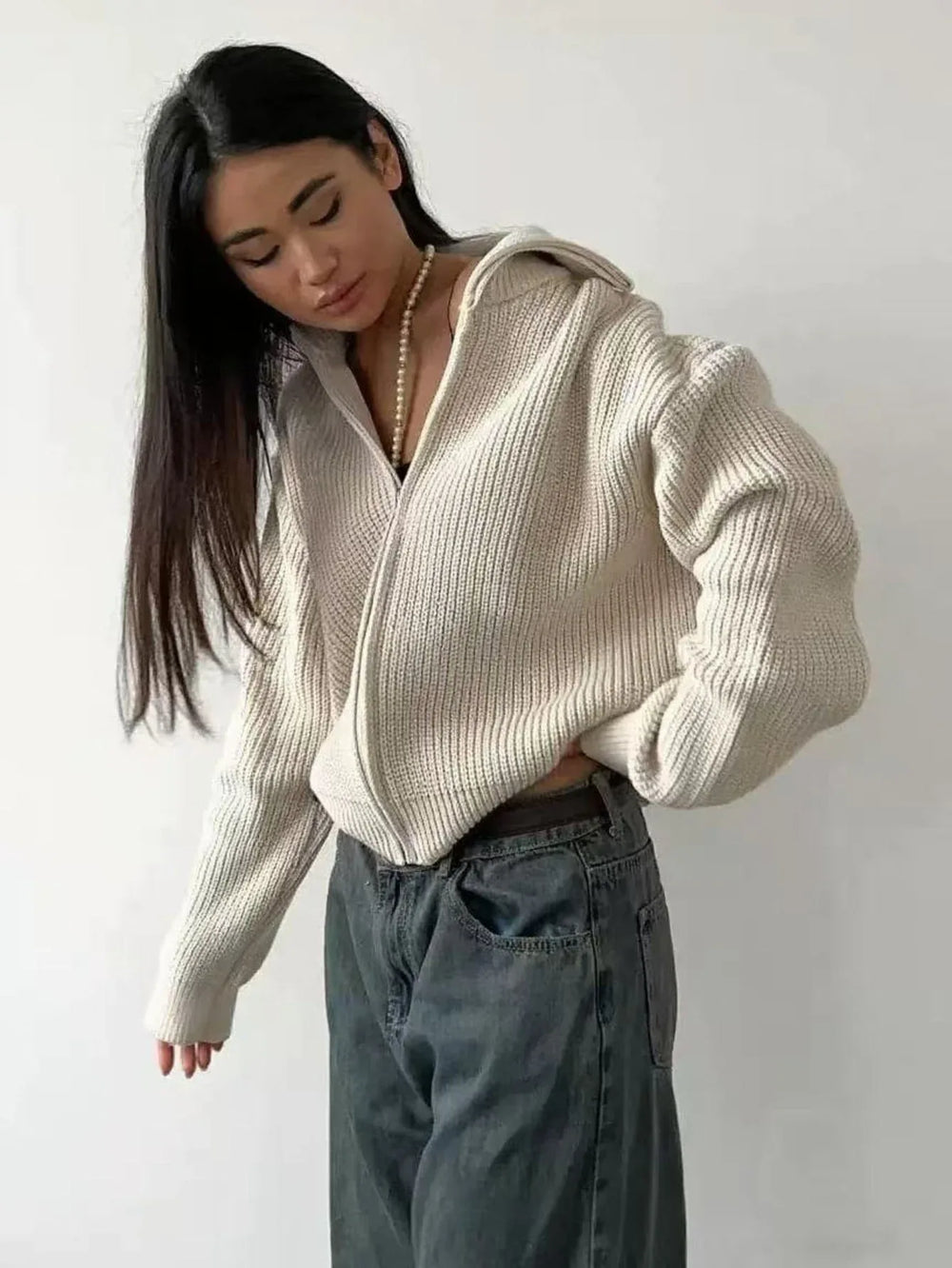 Classic Ribbed Zip Cardigan - View 8 | TEVQA
