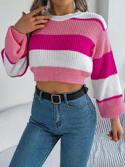 Sunset Boulevard Color Block Knit Crop Sweater - TEVQA