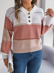 Color block knit henley sweater - View 13 | TEVQA