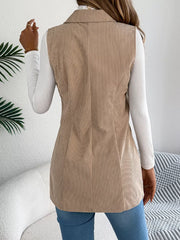 Beige Corduroy Button Down Vest - TEVQA