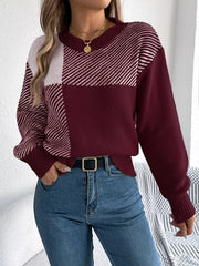 Modern Geometric Khaki Knit Sweater - TEVQA
