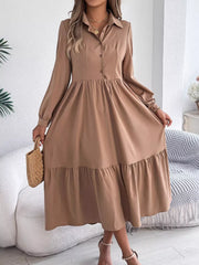 Navy Blue Ruffled Tiered Shirt Dress - View 21 | TEVQA