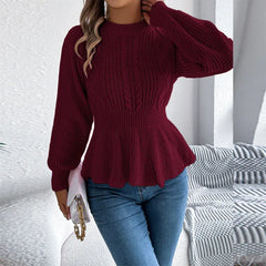 White Cable Knit Peplum Sweater - TEVQA
