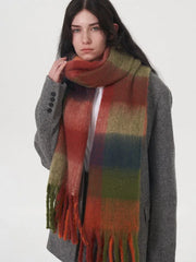 Oversized Blue & Beige Color Block Plaid Scarf - View 10 | TEVQA