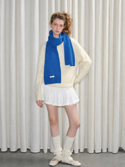 Solid Royal Blue 100% Wool Knit Scarf