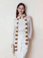 Y2K Fuzzy Striped Skinny Scarf - TEVQA