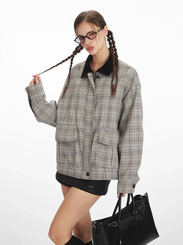 Vintage Plaid Harrington Jacket - TEVQA