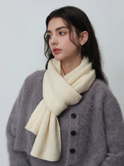 Soft Wool Blend Ribbed Knit Scarf - TEVQA