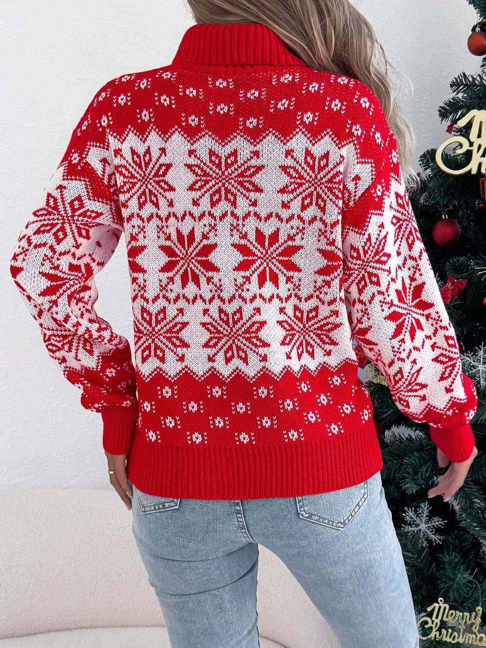 Green Fair Isle Snowflake Turtleneck Sweater - View 11 | TEVQA