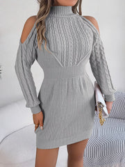 Green Cold Shoulder Cable Knit Sweater Dress - View 13 | TEVQA
