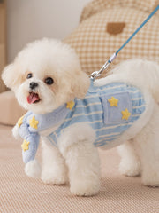 Blue Striped Starry Fleece Dog Vest with Scarf