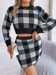 Baby Blue Plaid Knit Two Piece Set - View 15 | TEVQA