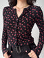 Vintage Floral Ribbed Knit Button-Up Cardigan