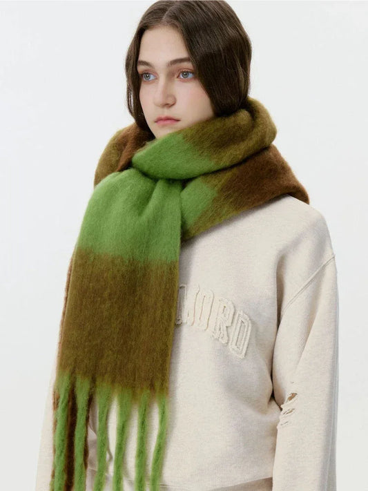 Oversized Forest Green & Brown Block Scarf - TEVQA