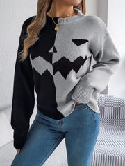 Spooky Chic Split Color Block Pumpkin Sweater - TEVQA