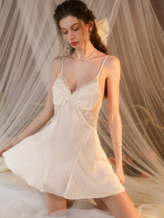 Embroidered Sheer Lace Satin Slip Dress