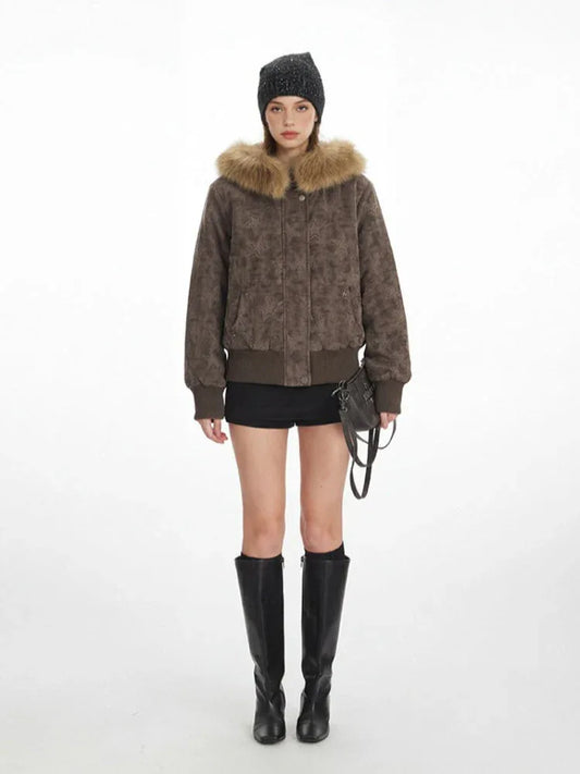 Y2K Brown Star Quilted Puffer Jacket - TEVQA