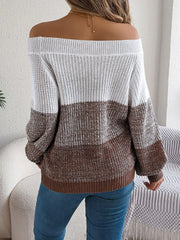 Off-Shoulder Color Block Knit Sweater - View 15 | TEVQA