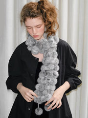 Light Grey Rabbit Fur Pom Pom Scarf