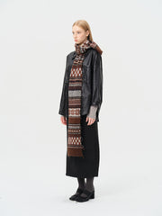 Vintage Fair Isle Jacquard Knit Scarf Wool Blend Raw Edge - Brown Pattern